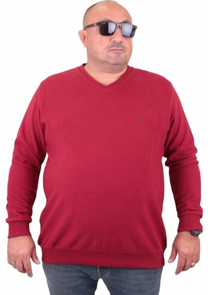 Büyük Beden Selanik V Yaka Classic Sweat 23201 Bordo