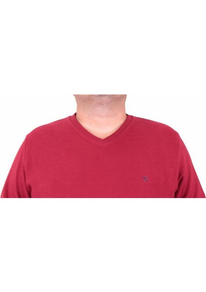 Büyük Beden Selanik V Yaka Classic Sweat 23201 Bordo fırsatları