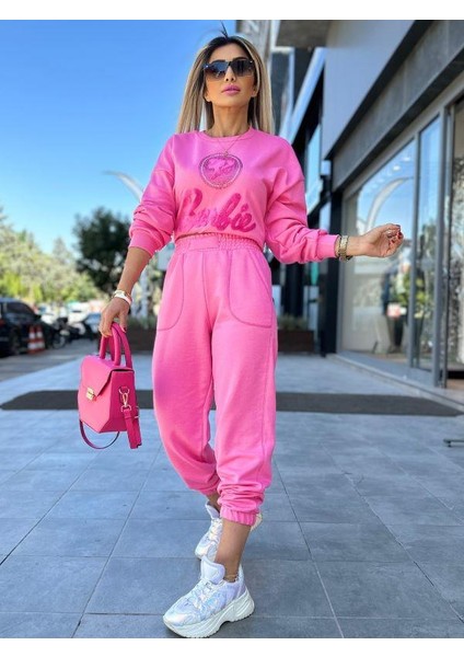 5096 Önü Taşlı Barbie Sweat Pembe