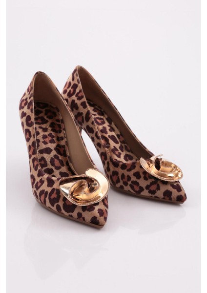 36090 Kadın Gül Detayi Topuklu Ayakkabı