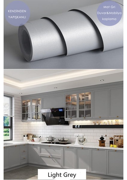 Kendinden Yapışkanlı 60CM×100CM Mat Gri Duvar Kağıdı Mutfak Tezgah Dolap Masa Kaplama