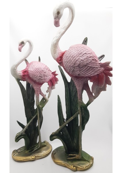 Ikili, Farklı Boylarda Polyesterden Mamül Dekoratif Pembe Flamingo Ailesi Biblosu