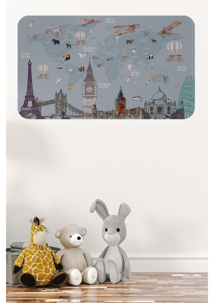 Eğitici Dünya Haritası Dünya Atlası Çocuk ve Bebek Odası Duvar Sticker