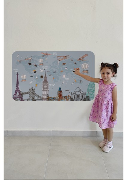 Eğitici Dünya Haritası Dünya Atlası Çocuk ve Bebek Odası Duvar Sticker