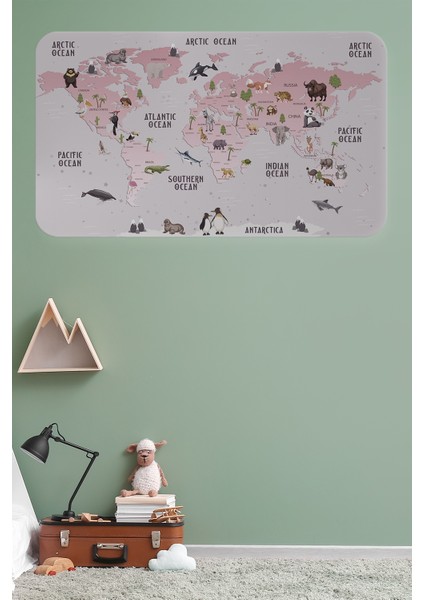 Eğitici Dünya Haritası Dünya Atlası Çocuk ve Bebek Odası Duvar Sticker 3798 x L