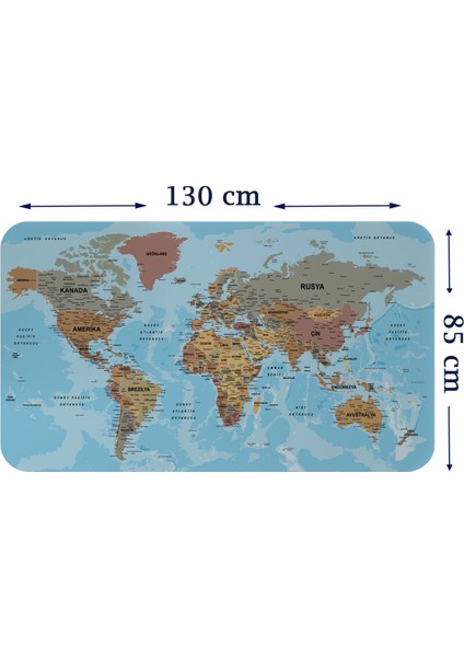 Türkçe Eğitici Ülke ve Başkent Okyanus Detaylı Atlası Dekoratif Dünya Haritası Duvar STICKER 3849 x L