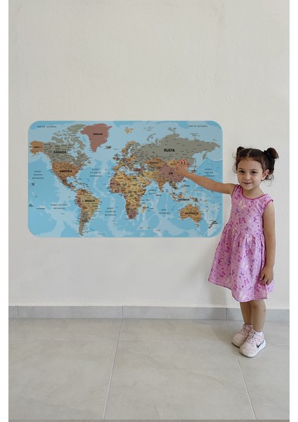 Türkçe Eğitici Ülke ve Başkent Okyanus Detaylı Atlası Dekoratif Dünya Haritası Duvar STICKER 3849 x L modelleri