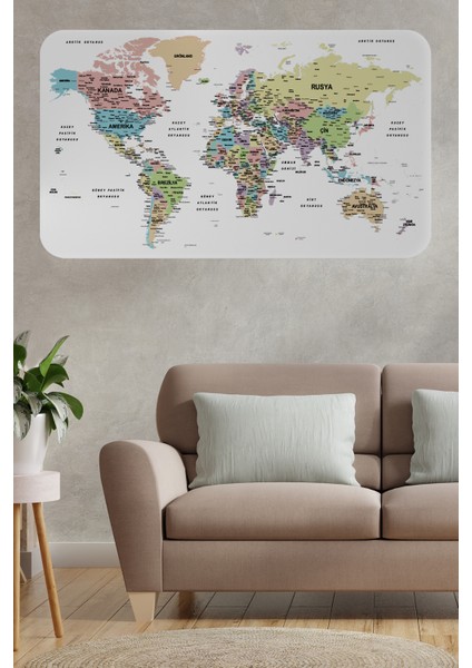 Türkçe Eğitici Ülke ve Başkent Detaylı Atlası Dünya Haritası Duvar Sticker 3850 x L