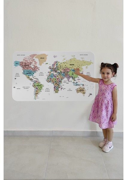 Türkçe Eğitici Ülke ve Başkent Detaylı Atlası Dünya Haritası Duvar Sticker 3850 x L