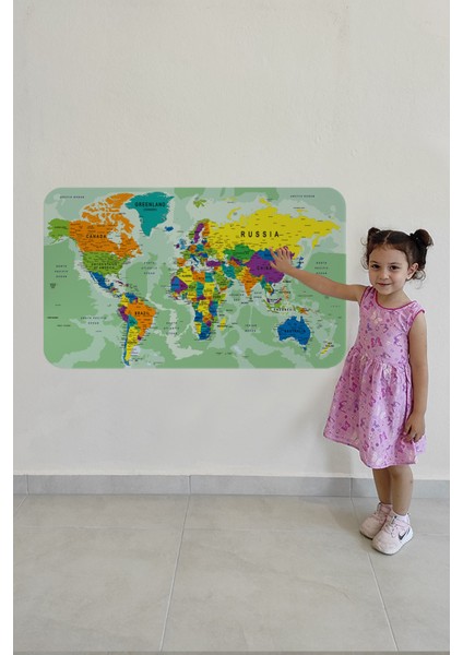 Eğitici Ülke ve Başkent Okyanus Detaylı Atlası Dünya Haritası Duvar Sticker 3835 x L