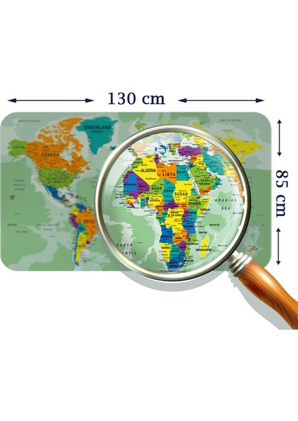 Eğitici Ülke ve Başkent Okyanus Detaylı Atlası Dünya Haritası Duvar Sticker 3835 x L