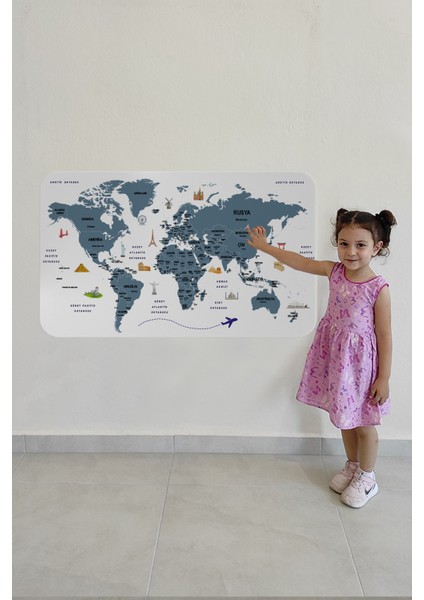 Türkçe Eğitici Ülke ve Başkent Detaylı Atlası Dünya Haritası Duvar Sticker 3832 x L