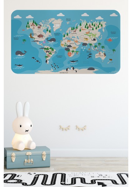 Eğitici Dünya Haritası Dünya Atlası Çocuk ve Bebek Odası Duvar Sticker 3802 x L