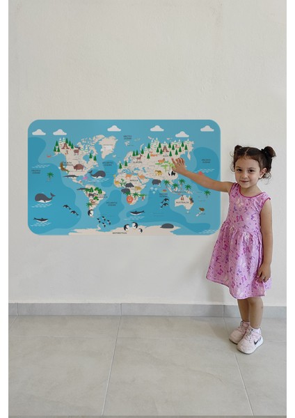 Eğitici Dünya Haritası Dünya Atlası Çocuk ve Bebek Odası Duvar Sticker 3802 x L