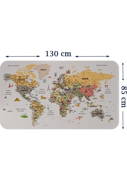 Türkçe Eğitici Ülke ve Başkent Detaylı Atlası Dünya Haritası Duvar Sticker 3854 x L