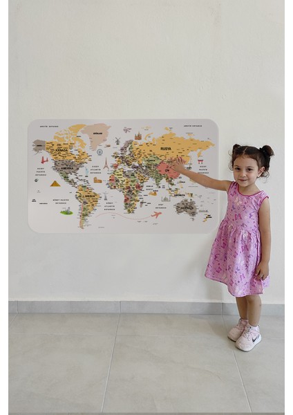 Türkçe Eğitici Ülke ve Başkent Detaylı Atlası Dünya Haritası Duvar Sticker 3854 x L modelleri