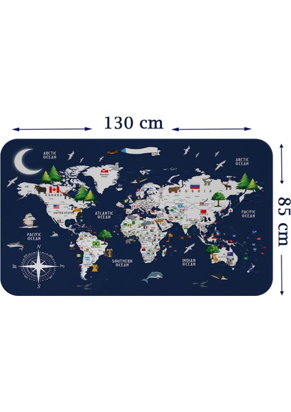 Eğitici ve Bayraklı Dünya Haritası Dünya Atlası Çocuk ve Bebek Odası Duvar Sticker 3819 x L