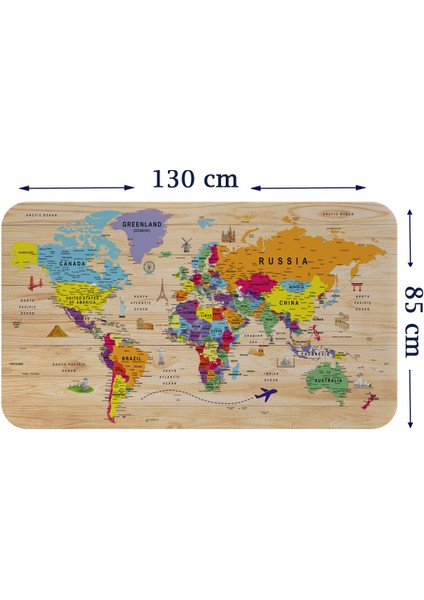 Ahşap Görünü ml ü Eğitici Detaylı Atlası Dekoratif Dünya Haritası Duvar Sticker 3842 x L