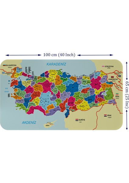 Eğitici ve Öğretici Detaylı Dekoratif Komşulu Türkiye Haritası Duvar Sticker