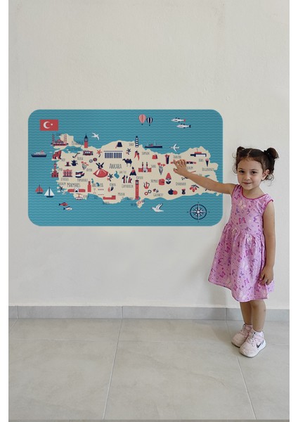 Lila Fil Eğitici ve Öğretici Dekoratif Cocuk Odası Türkiye Haritası Duvar Sticker 3874 x L