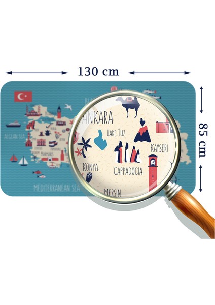 Lila Fil Eğitici ve Öğretici Dekoratif Cocuk Odası Türkiye Haritası Duvar Sticker 3874 x L