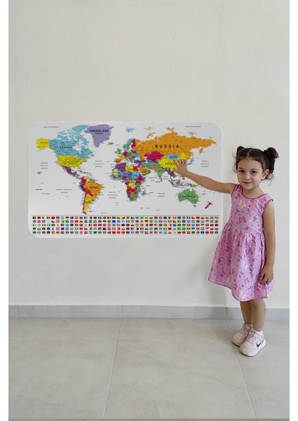 Ülke Bayrak Lı Eğitici Başkent Detaylı Atlası Dünya Haritası Duvar Sticker