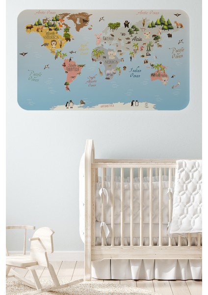 Eğitici Dünya Haritası Dünya Atlası Çocuk ve Bebek Odası Duvar Sticker