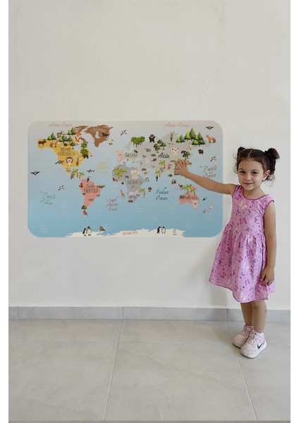 Eğitici Dünya Haritası Dünya Atlası Çocuk ve Bebek Odası Duvar Sticker