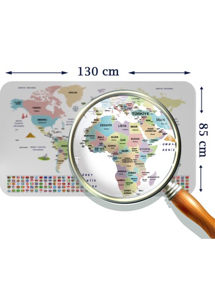 Türkçe Ülke Bayrak Lı Eğitici Başkent Detaylı Atlası Dünya Haritası Duvar Sticker 3859 x L