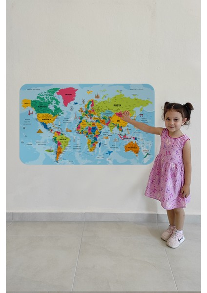 Türkçe Eğitici Ülke ve Başkent Okyanus Detaylı Atlasıdekoratif Dünya Haritası Duvar Sticker