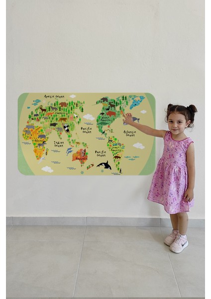Eğitici Dünya Haritası Dünya Atlası Çocuk ve Bebek Odası Duvar Sticker