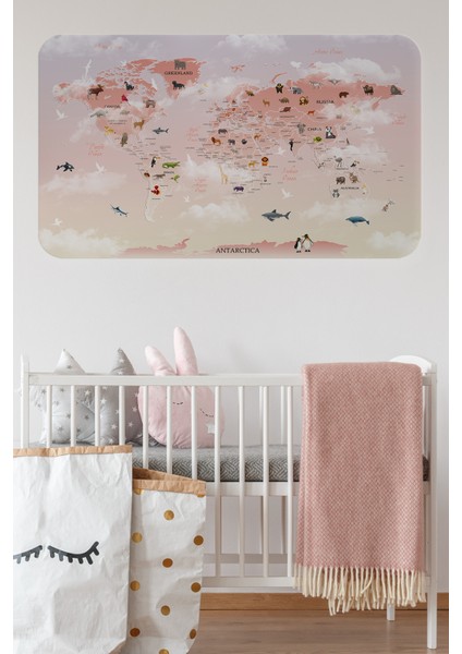 Eğitici Dünya Haritası Dünya Atlası Çocuk ve Bebek Odası Duvar Sticker