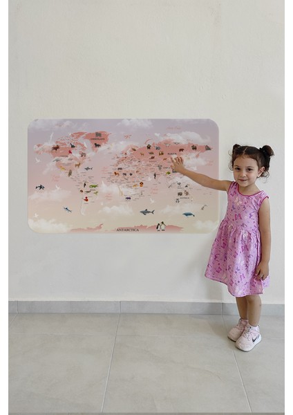 Eğitici Dünya Haritası Dünya Atlası Çocuk ve Bebek Odası Duvar Sticker
