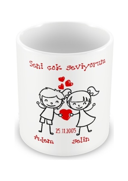 Seni Çok Seviyorum Isim ve Tarih Yazılı Porselen Kupa , Sevgililere Özel Baskılı Kupa