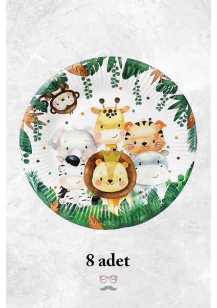 Safari Temalı Karton Tabak Yuvarlak Safari Konsept 8 Adetli Paket