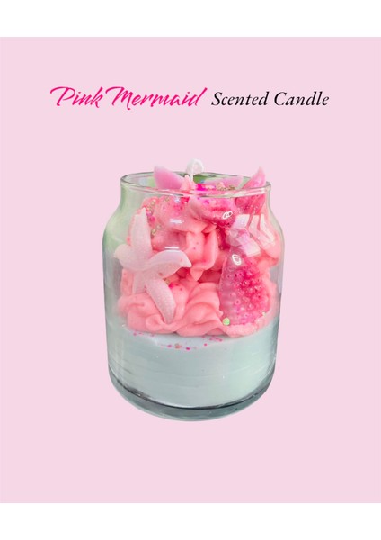 Pink Mermaid Scented Candle(Ocean)/ Pembe Denizkızı Okyanus Aromalı Dekoratif Mum