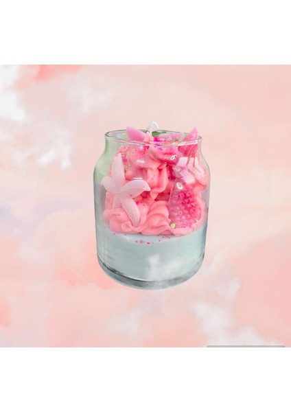 Pink Mermaid Scented Candle(Ocean)/ Pembe Denizkızı Okyanus Aromalı Dekoratif Mum