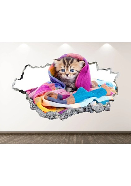 Sevimli Kedicikler Full Hd Baskı 3D Çocuk Odası Duvar Sticker 50 x 70 cm
