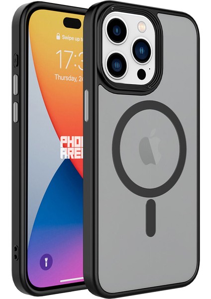 Apple iPhone 15 Pro Uyumlu Kılıf Mat Arka Yüzey Wireless Şarj Özellikli Zore Flet Magsafe Kapak, Siyah