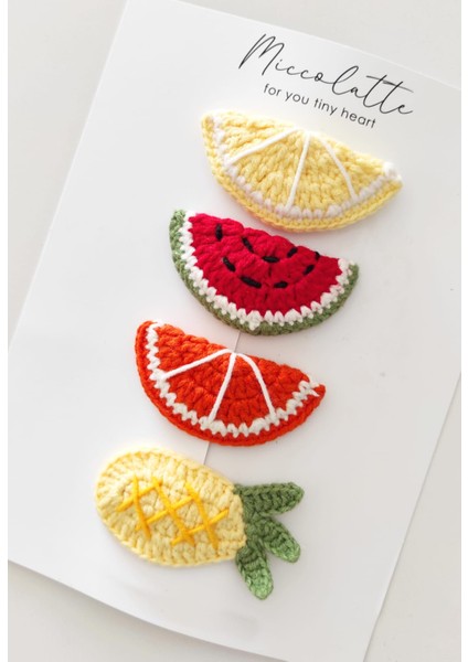 Meyve Figürlü El Örgüsü Çıtçıtlı Toka 4lü Set(Limon Karpuz Portakal Ananas)