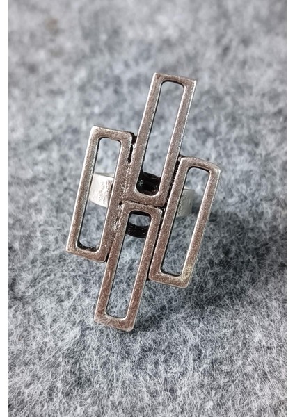 Dikdörtgenler Şekilli Kadın Yüzük Gümüş Kaplama Ayarlanabilir El Yapımı Kadın Yüzük