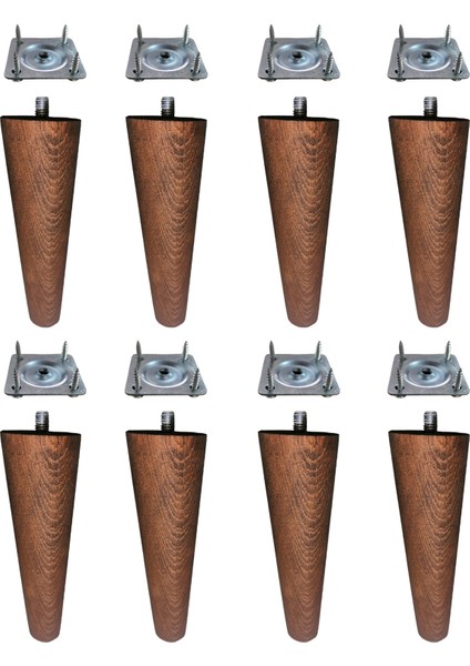 8'li Ceviz Renk 14 cm Ahşap Konik Ayak Gürgen Koltuk Ayağı-Baza-Tv Ünitesi-Mobilya-Çap:4.6 cm 3301000000505