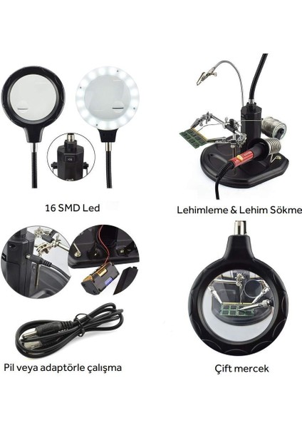 ACN 129 Masa Üstü Ledli Mini Büyüteç Havya Stand Pcb Tutucu fiyatları