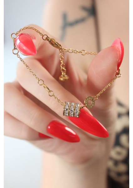 316L Çelik Gold Renk Zirkon Taşlı Kadın Bileklik fiyatları