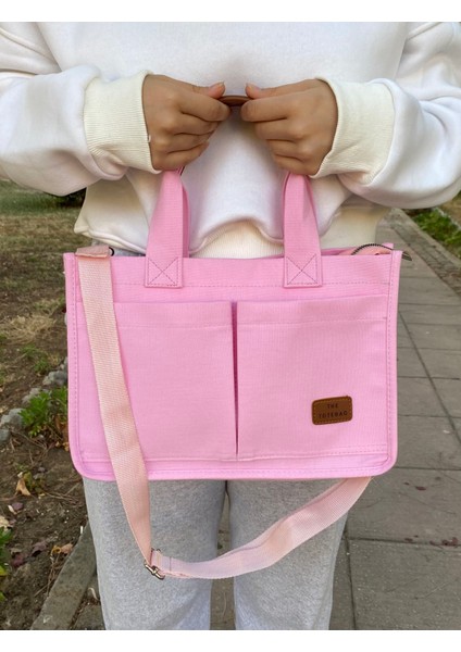 Kadın Kanvas Cepli Tote Bag Omuz Çantası