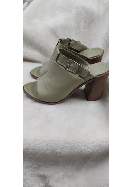 Çiğdem Deri Topuklu Yeşil Terlik - Yeşil - 38 - ST02707-13801