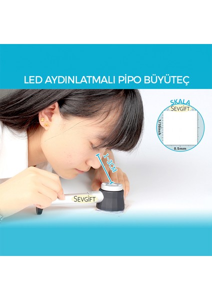 10 x Skalalı Led Aydınlatmalı Pipo Tekstilci Büyüteç