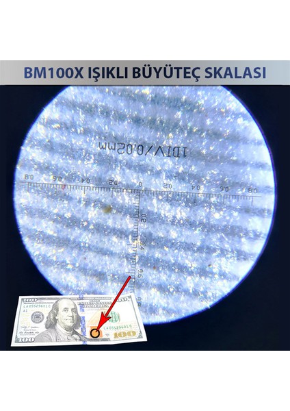 100 x Işıklı Büyüteç El Tipi Mikroskop