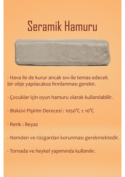 Beyaz Seramik Hamuru 1 kg Kil Ebeşuar Seti 6X15 ml Guaj Seti Seramik Kil Ahşap Merdane Oyun Hamuru