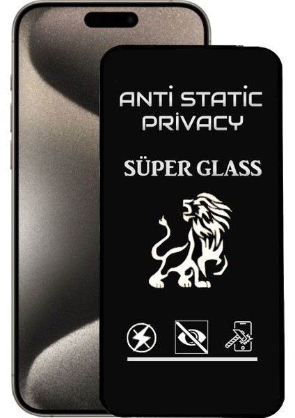 Caseworld Apple iPhone 15 Pro Max Tam Kaplayan Anti Statik Görünmez Safir Ekran Koruyucu Hayalet Cam